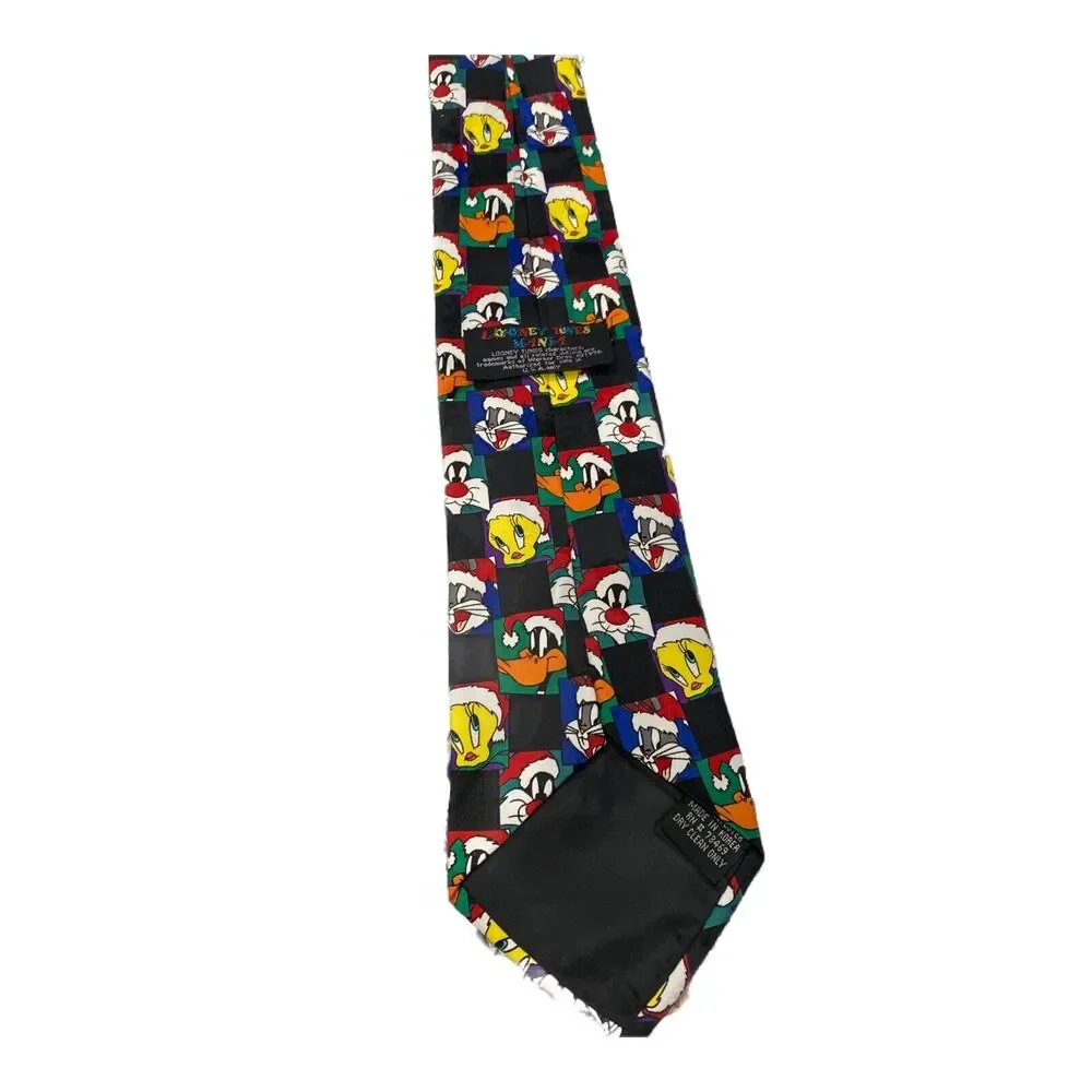 Looney Tunes Christmas Tie VINTAGE Necktie Daffy Bugs Sylvester Tweety 90s Santa